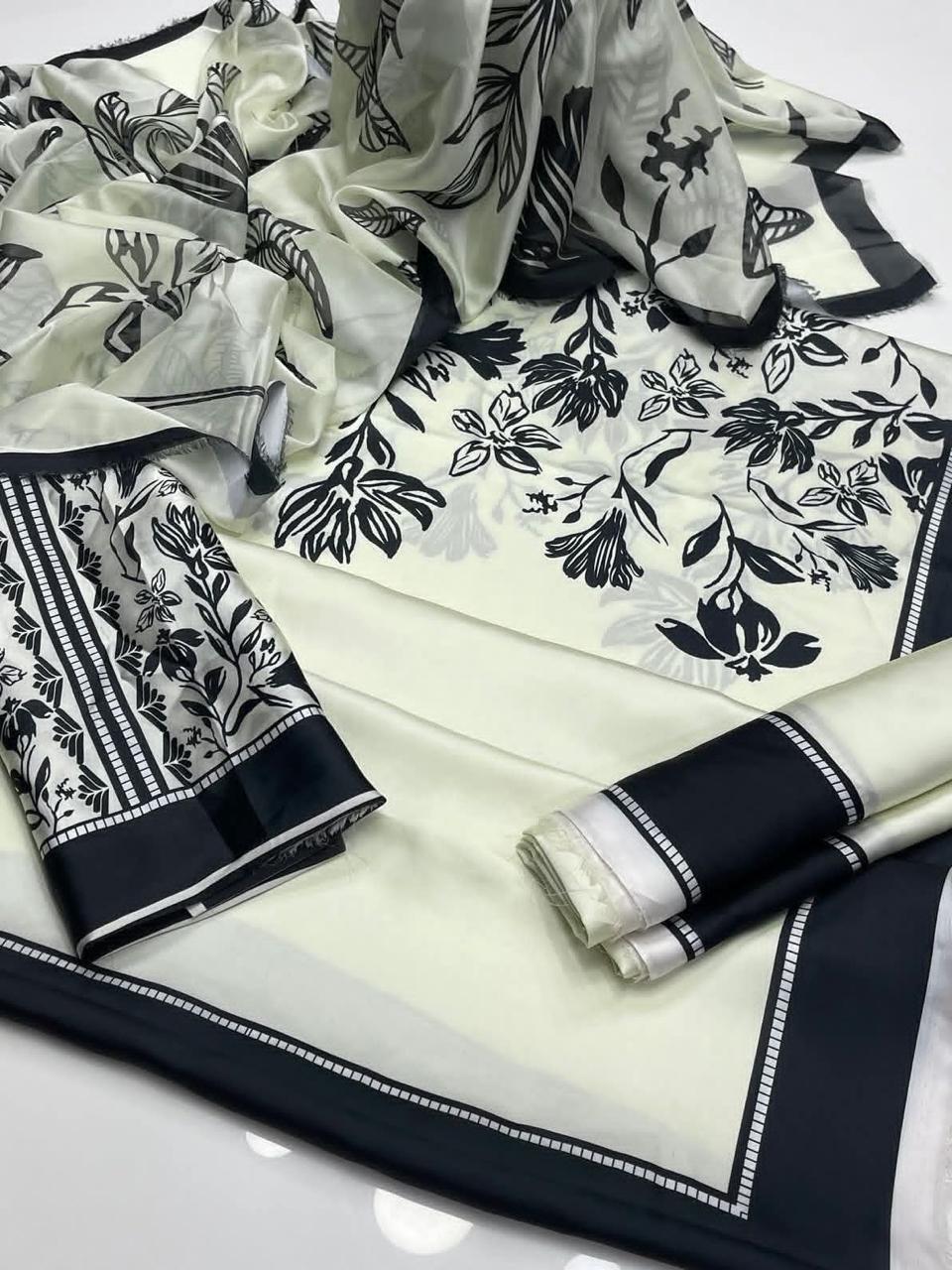 CHINA SILK WHITE N BLACK PRINTED SILK
