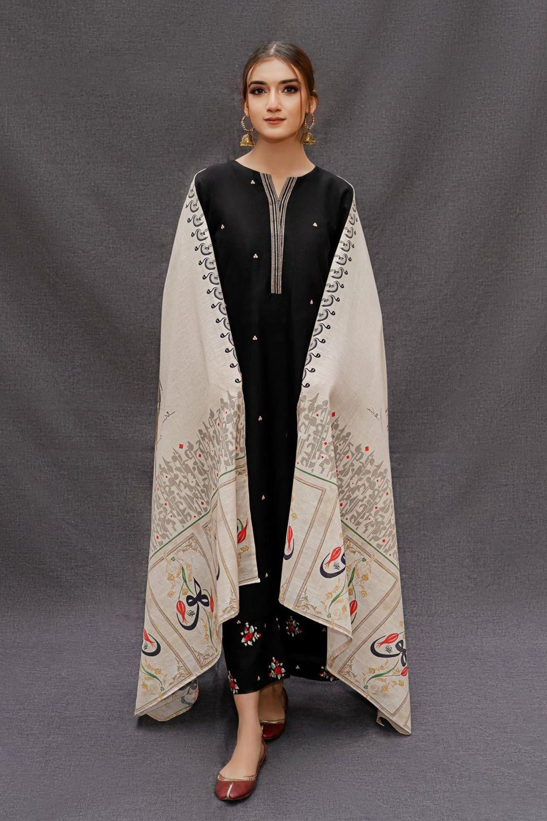 DHANAK BY ZARA BLACK WITH ARABIC SHAWL