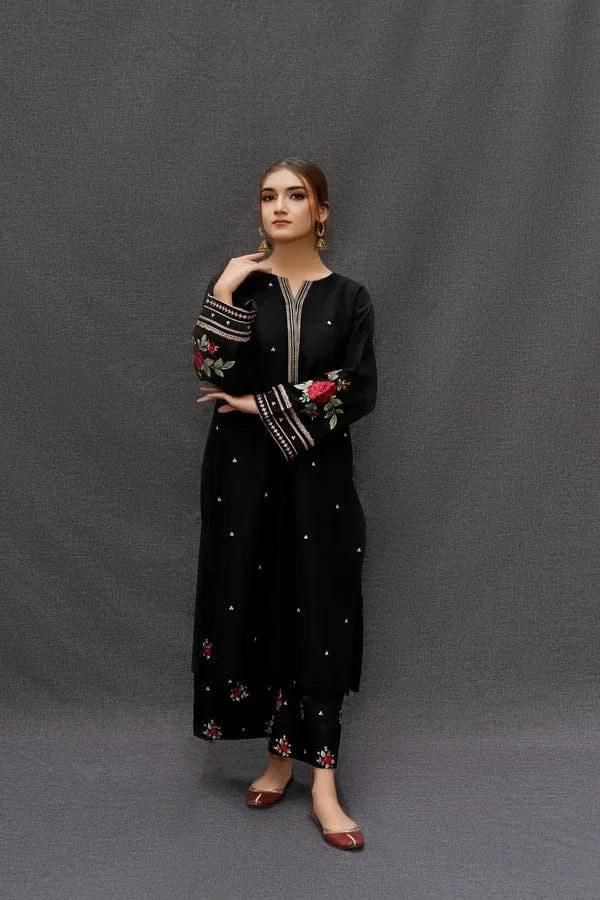 DHANAK BY ZARA BLACK WITH ARABIC SHAWL