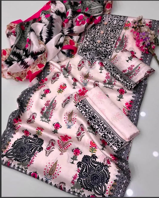 CHINA SILK BABY PINK MULTI