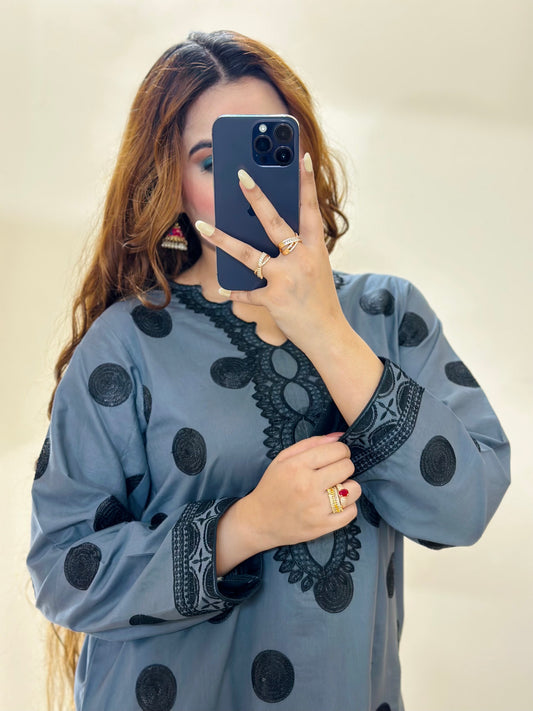 BAREEZE COTTON GREY POLKA