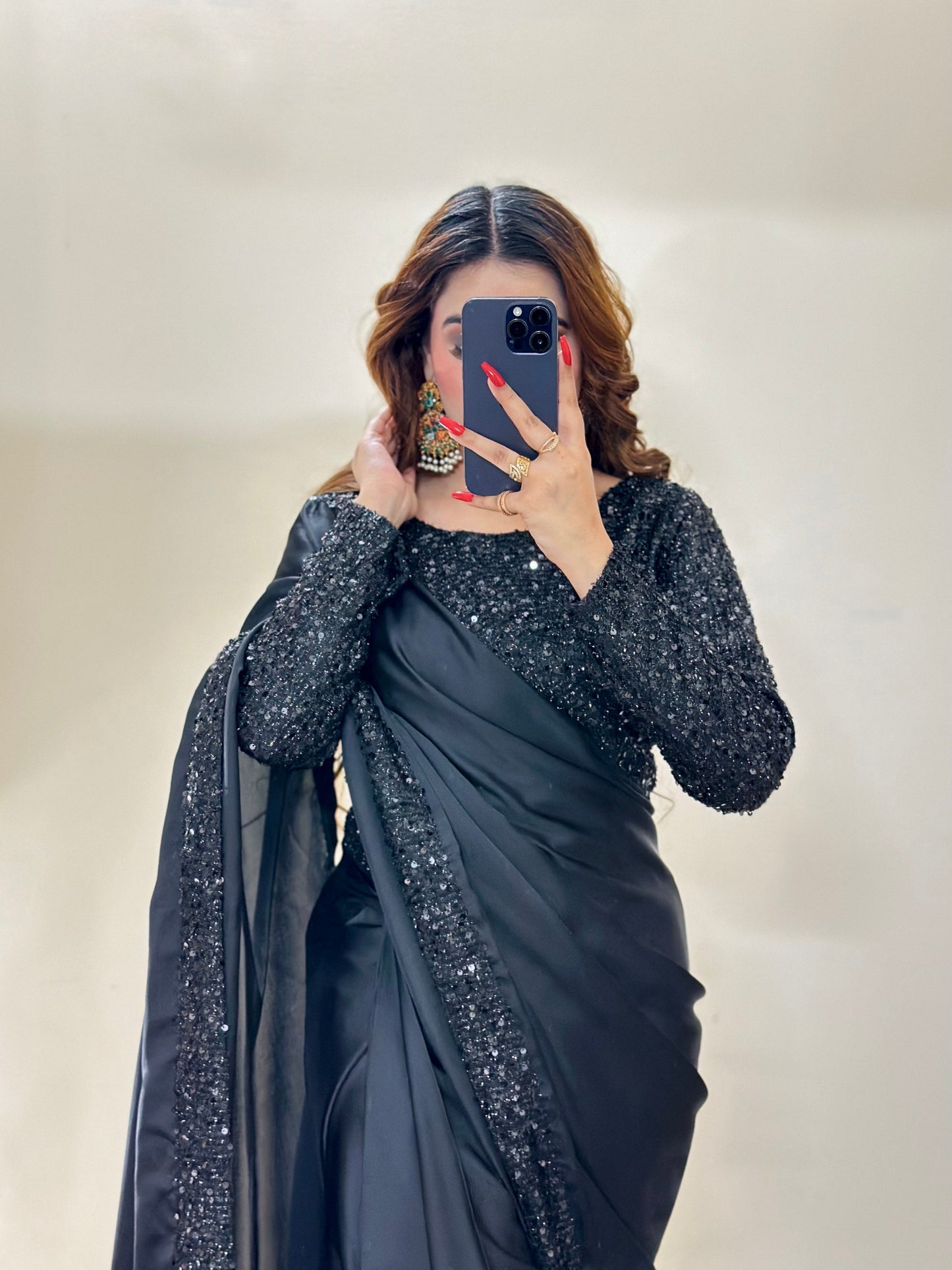 BLACK SEQUENCE SILK SAREE