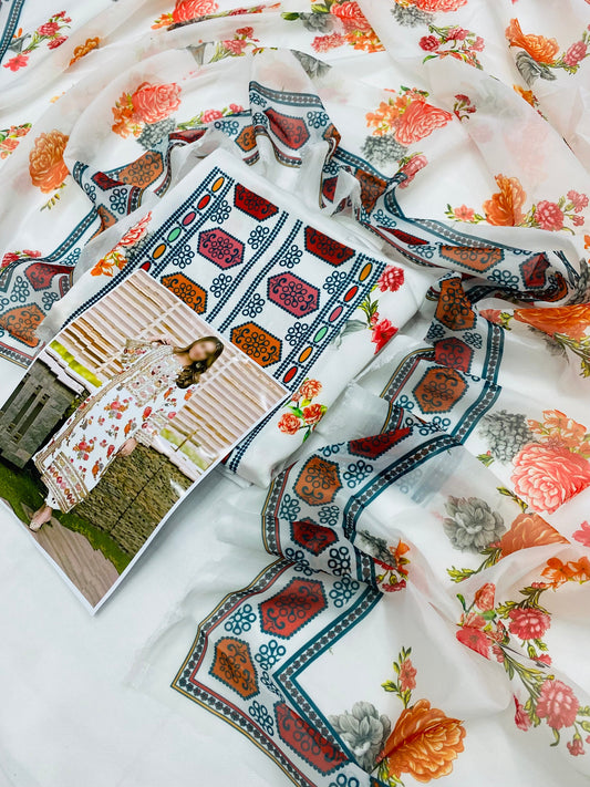 ANEELA WHITE PRINTED SILK (WITHOUT PATCHES)