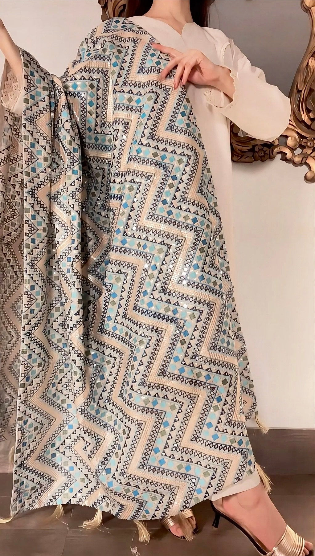 KHADDAR DRESS WITH ZIGZAG KHADDAR SHAWL