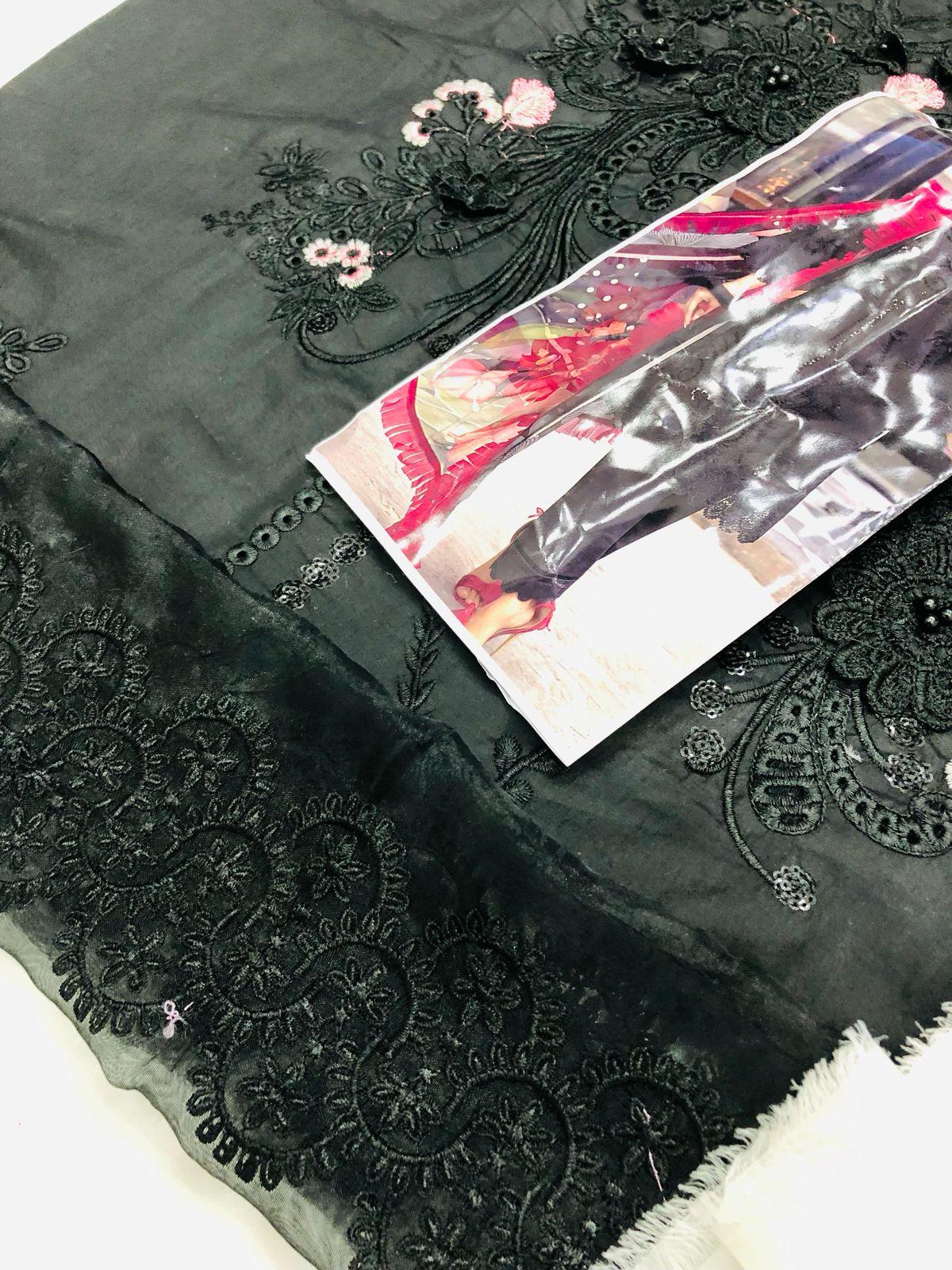 BAREEZE BLACK 3D CHICKEN KARI LAWN - SR FABRICS
