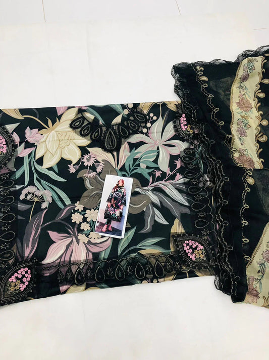 BAROQUE BLACK MULTI LAWN - SR FABRICS