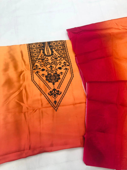 CHINA SILK ORANGE DRESS - SR FABRICS