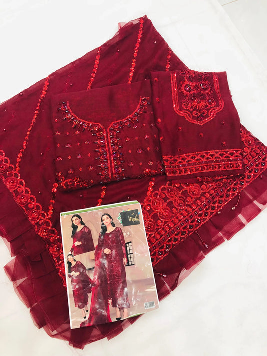 EMAAN MAHROON CHIFFON - SR FABRICS