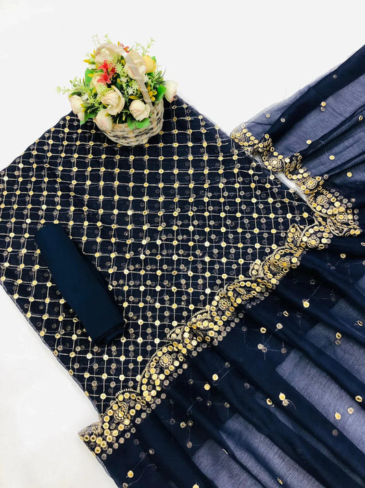 HIBA BUKHARI NAVY BLUE SUIT - SR FABRICS