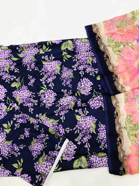 MB B - PURPLE PRINTED LAWN - SR FABRICS
