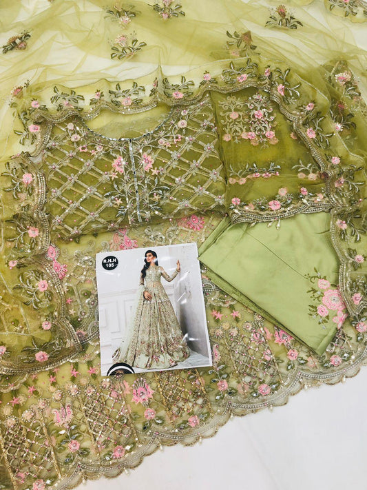 MB OLIVE GREEN NET MAKSI - SR FABRICS