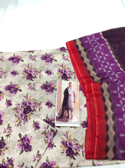 MB W - PURPLE PRINTED LAWN - SR FABRICS