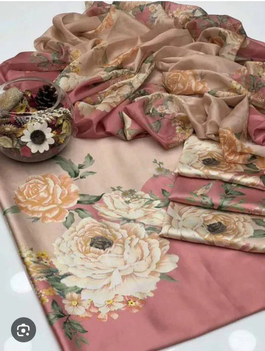 ROSES WITH PINK CHINA SILK - SR FABRICS