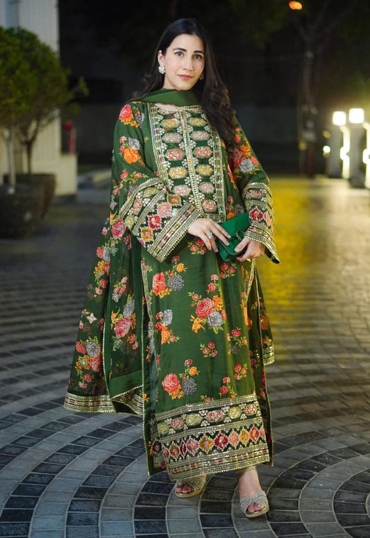 ANEELA GREEN LUXURY SILK DRESS