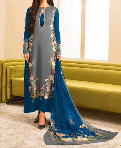 CHINA SILK SILVER BLUE DRESS