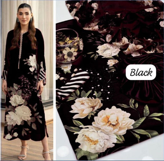 BLACK FLOWERS PRINTED SILK
