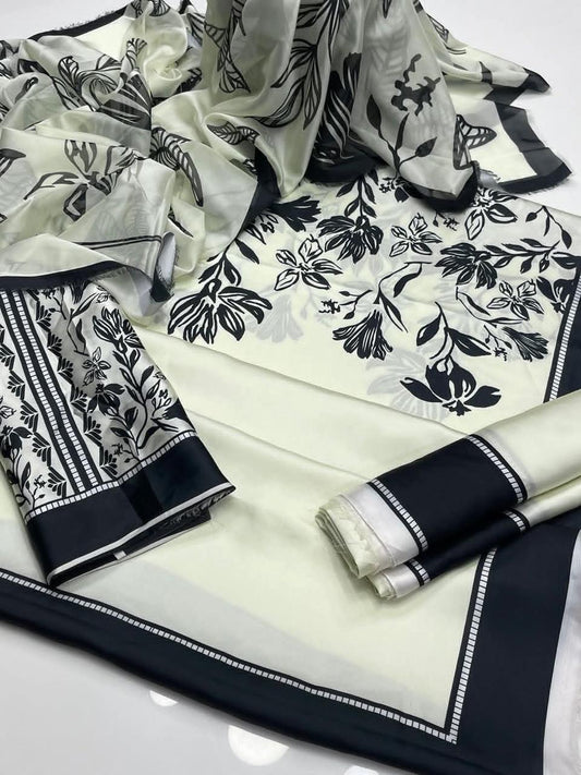 CHINA SILK WHITE N BLACK PRINTED SILK