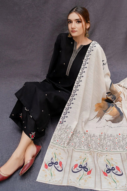 DHANAK BY ZARA BLACK WITH ARABIC SHAWL