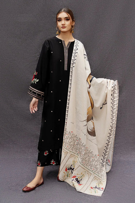 DHANAK BY ZARA BLACK WITH ARABIC SHAWL