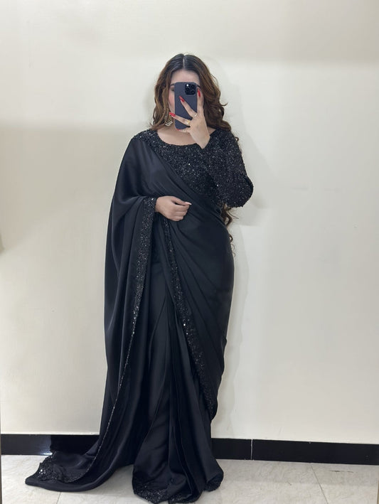 BLACK SEQUENCE SILK SAREE