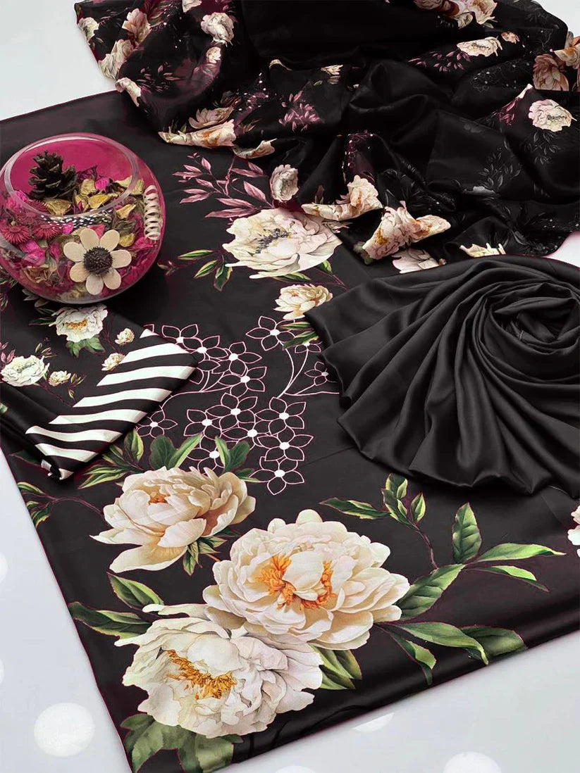 BLACK FLOWERS CHINA SILK DRESS