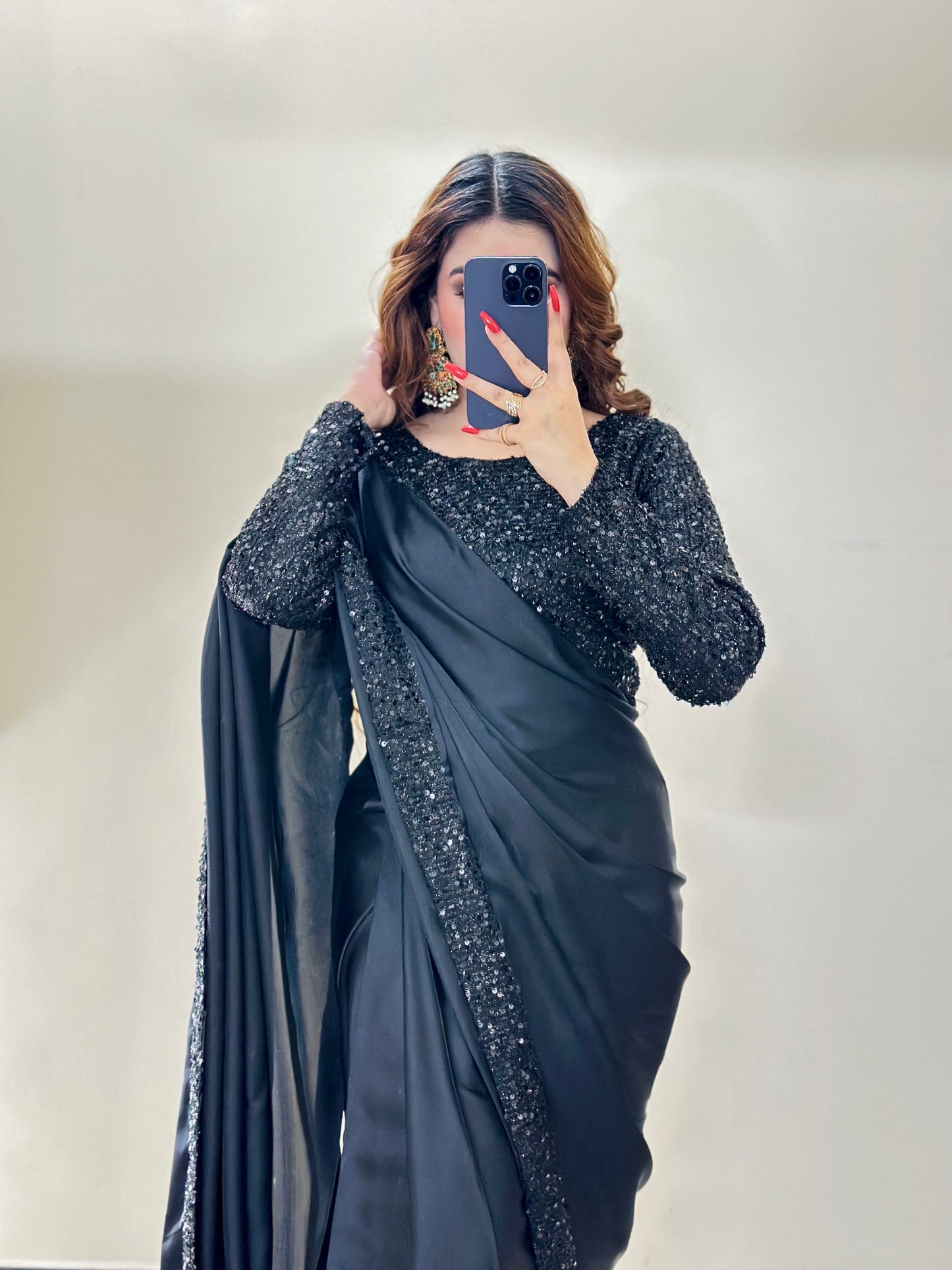 BLACK SEQUENCE SILK SAREE