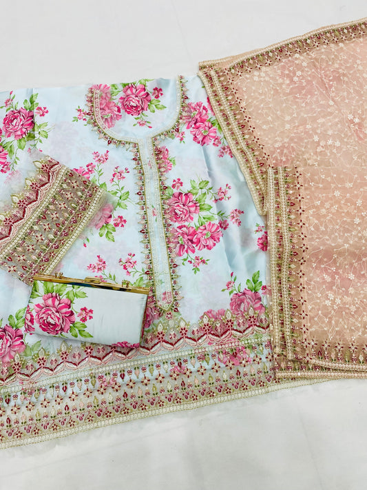 BATIK SKY PEACH LUXURY SILK DRESS