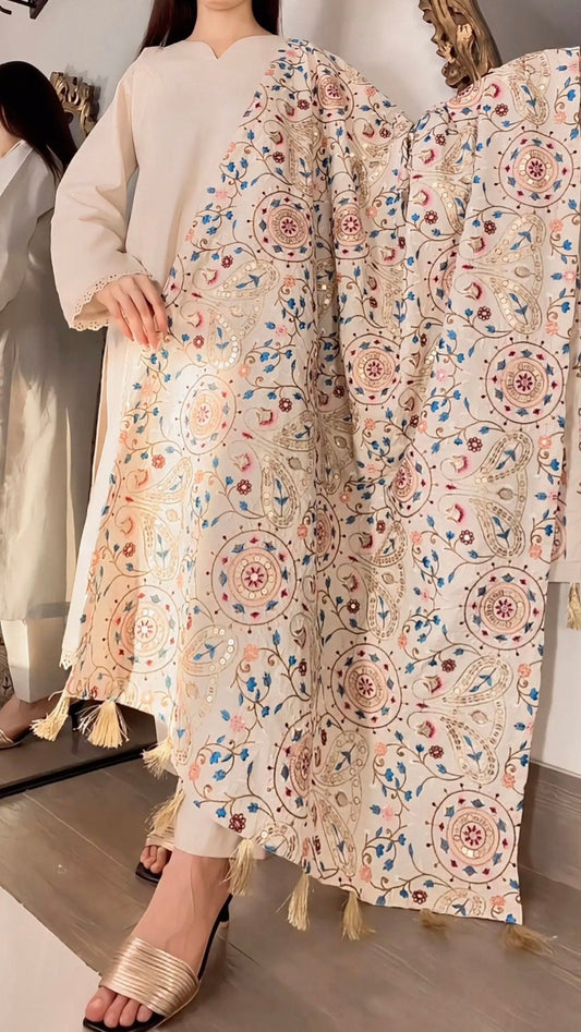 KHADDAR DRESS WITH LEAVES KHADDAR SHAWL