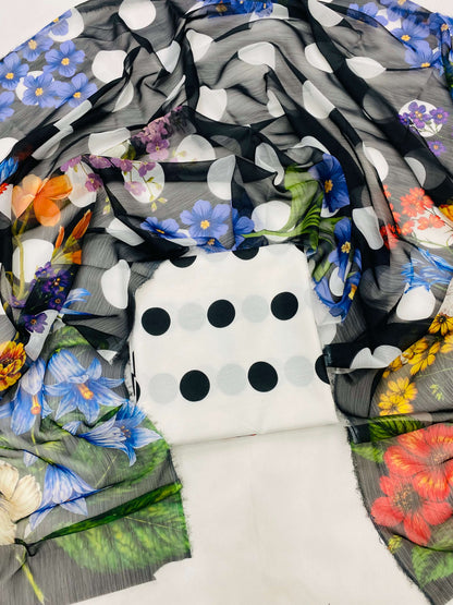 SWISS LAWN WHITE BLACK POLKA