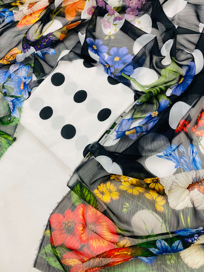 SWISS LAWN WHITE BLACK POLKA