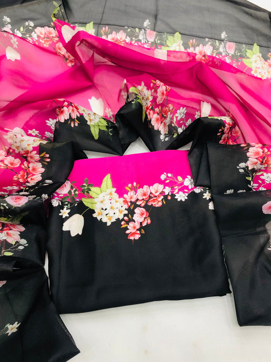 CHINA SILK BLACK PINK DRESS