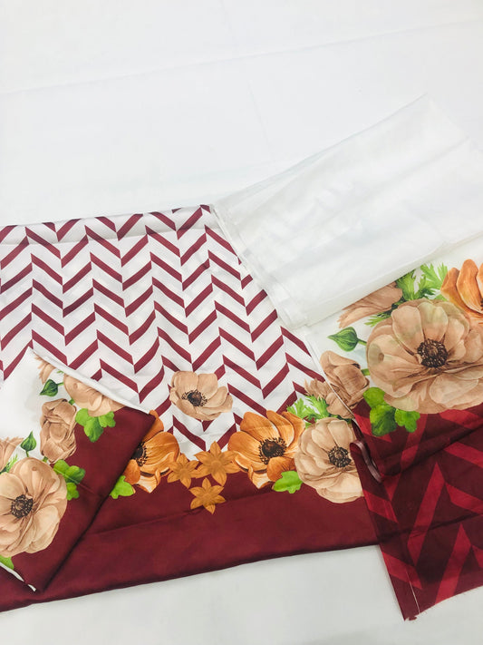 PREMIUM ZIGZAG MAHROON MULTI SILK