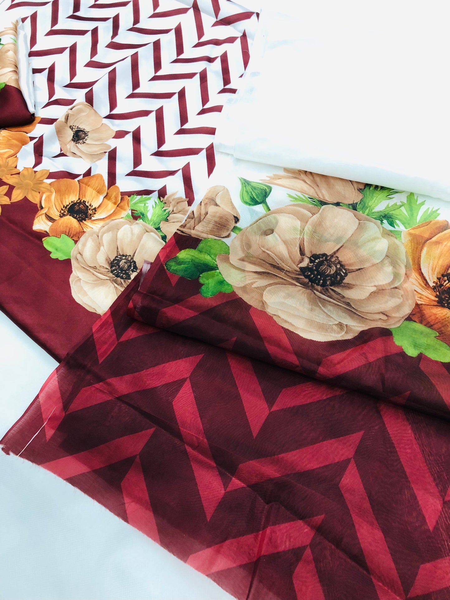 PREMIUM ZIGZAG MAHROON MULTI SILK