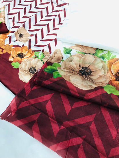 PREMIUM ZIGZAG MAHROON MULTI SILK