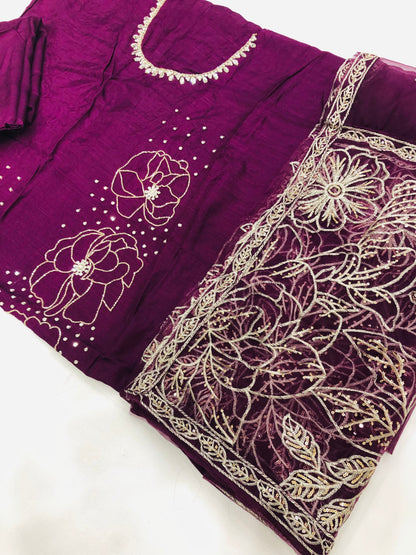 RAW SILK PURPLE HAND MADE