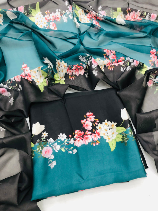 CHINA SILK SEA GREEN BLACK DRESS