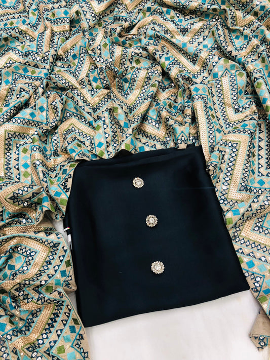 CHINA SILK BLACK WITH ZIGZAG SHAWL