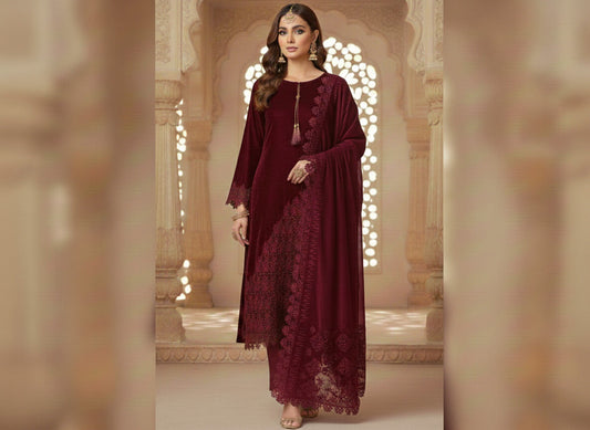 MAHROON VELVET CUTWORK