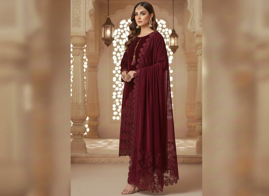 MAHROON VELVET CUTWORK
