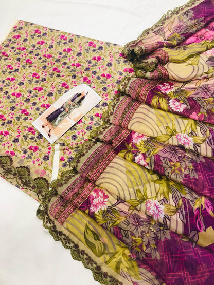 BAROQUE PURPLE CUTWORK DUPATTA DIGITAL LAWN - SR FABRICS