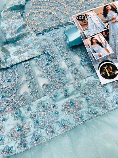 EMAAN ADEEL HEAVY NET MAKSI SKY - SR FABRICS
