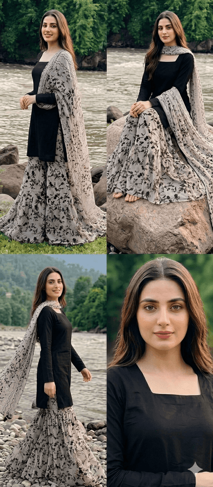 SWISS LAWN DRESS WITH GARARA 3PC