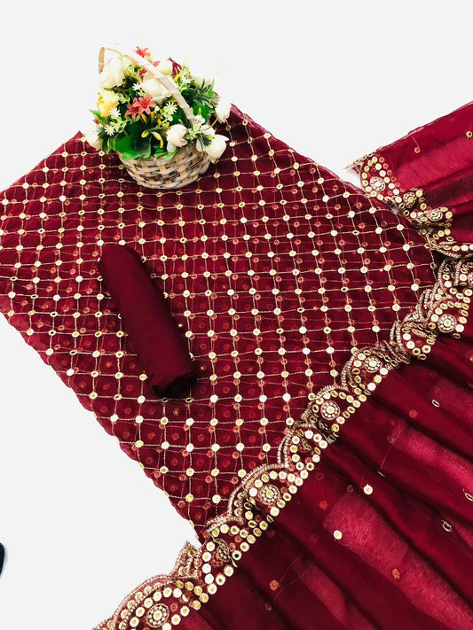 HIBA BUKHARI MAHROON SHAFOON SUIT - SR FABRICS