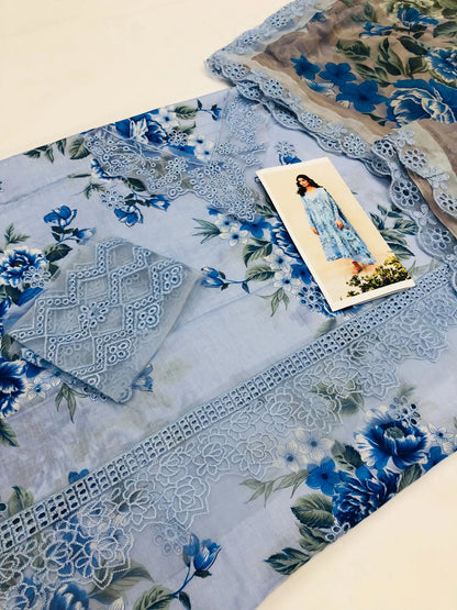 LIGHT BLUE CHICKEN KARI LAWN - SR FABRICS
