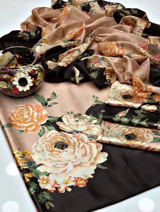 ROSES WITH BLACK CHINA SILK - SR FABRICS