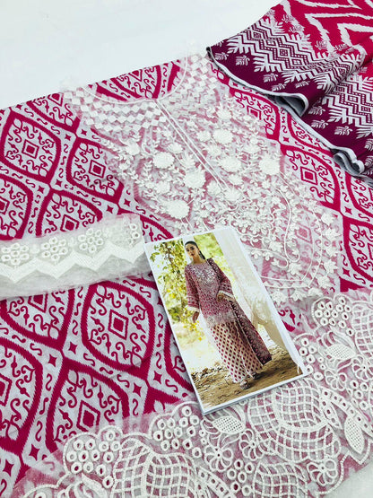 ZC SHOCKING PINK LAWN DUPATTA - SR FABRICS